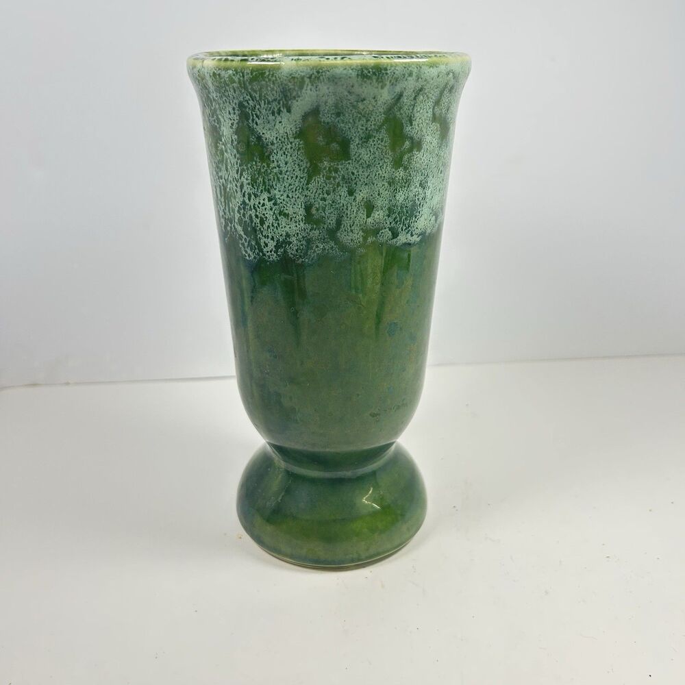 Mid Century American Bisque Green Glazed Flower Vase 1950s Pottery Collectible